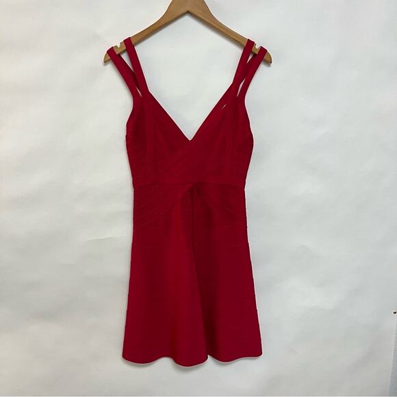 Herve Leger Y2K Jamie Lipstick Red Bandage Dress Fit and Flare Size Large $1250 - Picture 2 of 12